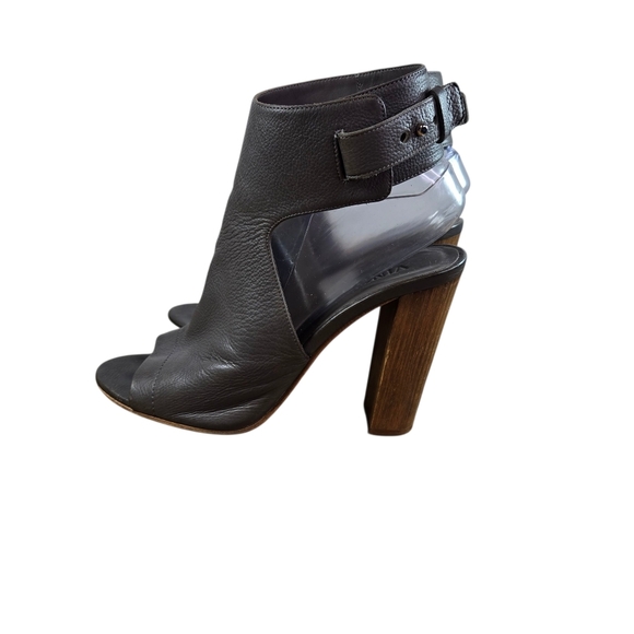 Vince Addie Gray Leather Open Toe Booties Ankle Wrap High Heels - Picture 1 of 11